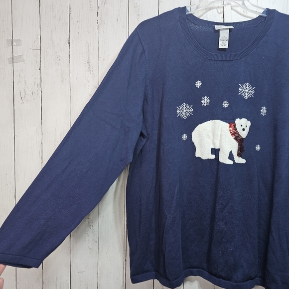 Catherines Women's Cozy Critter Polar Bear Blue Sweater Size 3X Cotton Blend. - Picture 4 of 6